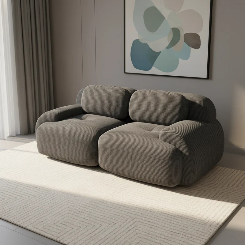 Canapé 2 places loveseat modulable en velours côtelé gris avec accoudoirs courbés, confort premium, sans montage NOVAMEK