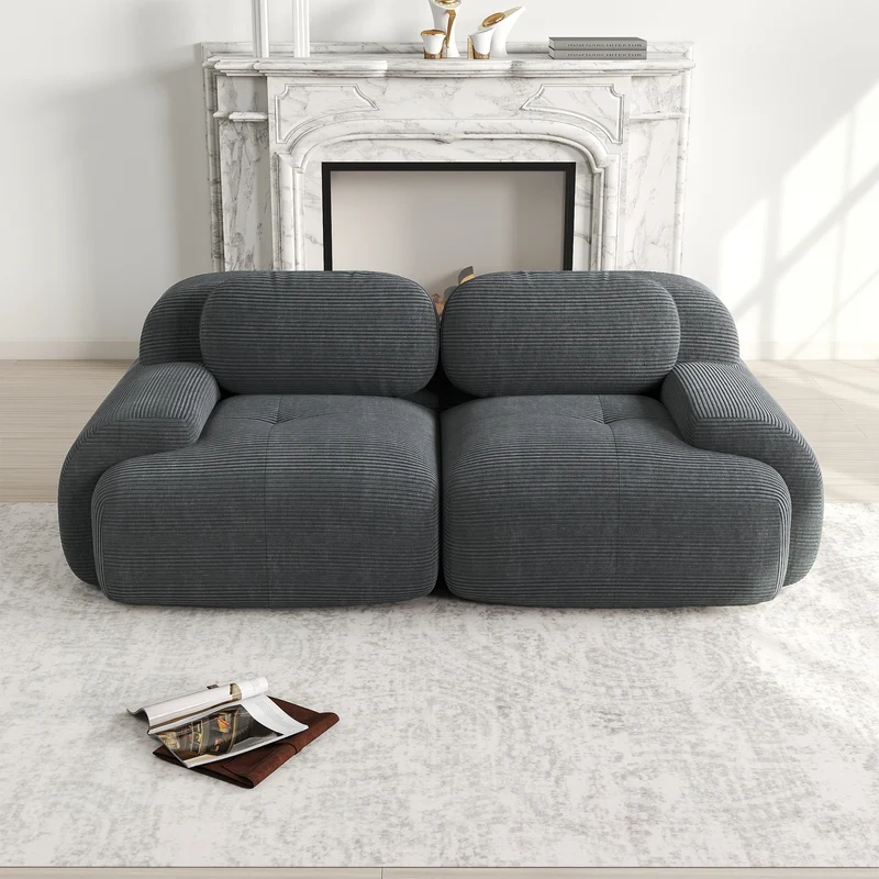 Canapé 2 places loveseat modulable en velours côtelé gris avec accoudoirs courbés, confort premium, sans montage NOVAMEK