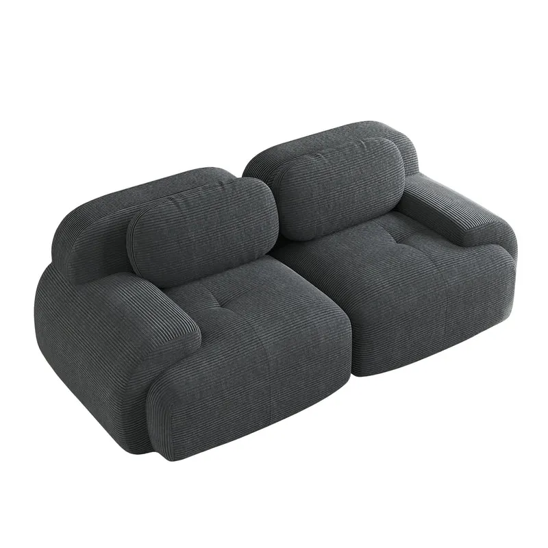 Canapé 2 places loveseat modulable en velours côtelé gris avec accoudoirs courbés, confort premium, sans montage NOVAMEK