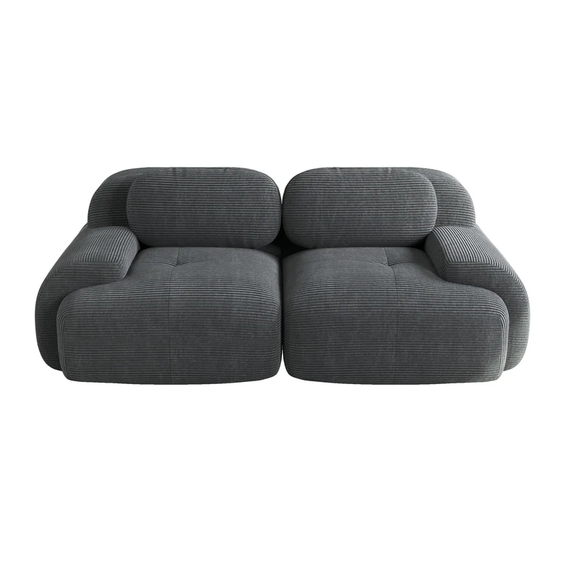 Canapé 2 places loveseat modulable en velours côtelé gris avec accoudoirs courbés, confort premium, sans montage NOVAMEK