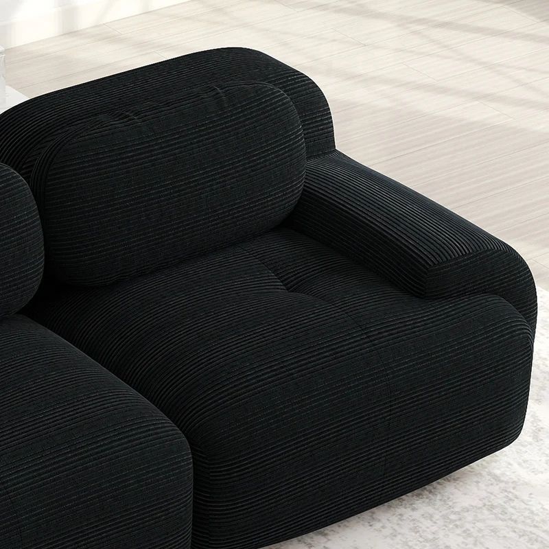 Canapé 2 places loveseat modulable en velours côtelé noir avec accoudoirs courbés, confort premium, sans montage QUASARZORA
