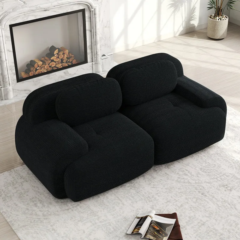Canapé 2 places loveseat modulable en velours côtelé noir avec accoudoirs courbés, confort premium, sans montage QUASARZORA