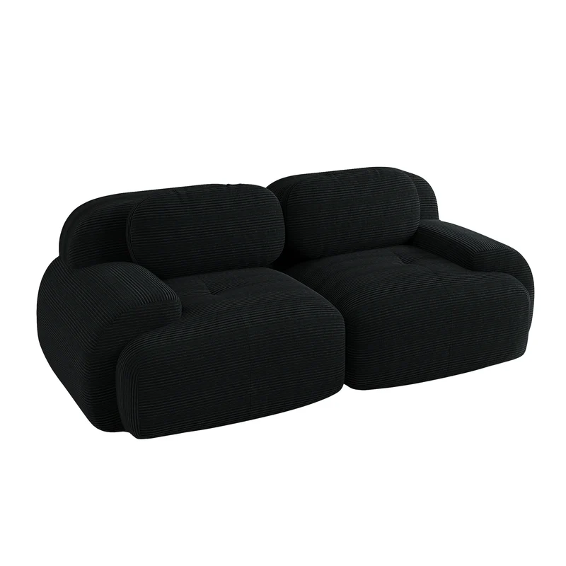 Canapé 2 places loveseat modulable en velours côtelé noir avec accoudoirs courbés, confort premium, sans montage QUASARZORA