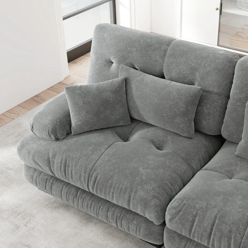 Canapé 3 places modulable en chenille gris avec coussins 220 cm NEXUSZYN