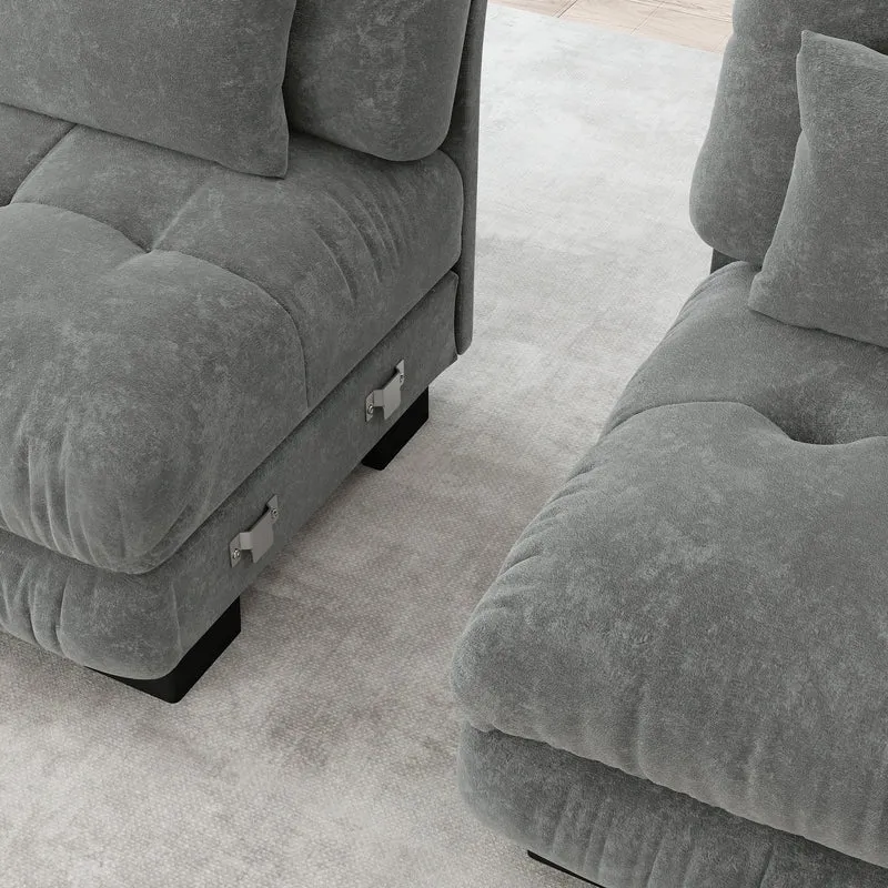 Canapé 3 places modulable en chenille gris avec coussins 220 cm NEXUSZYN