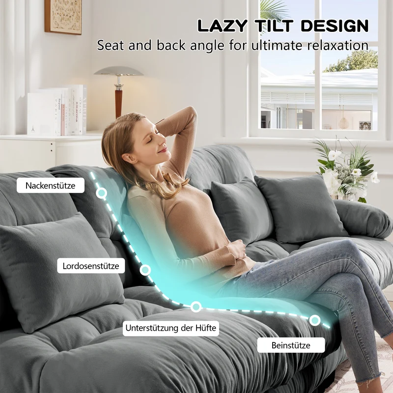 Canapé 3 places modulable en chenille gris avec coussins 220 cm NEXUSZYN