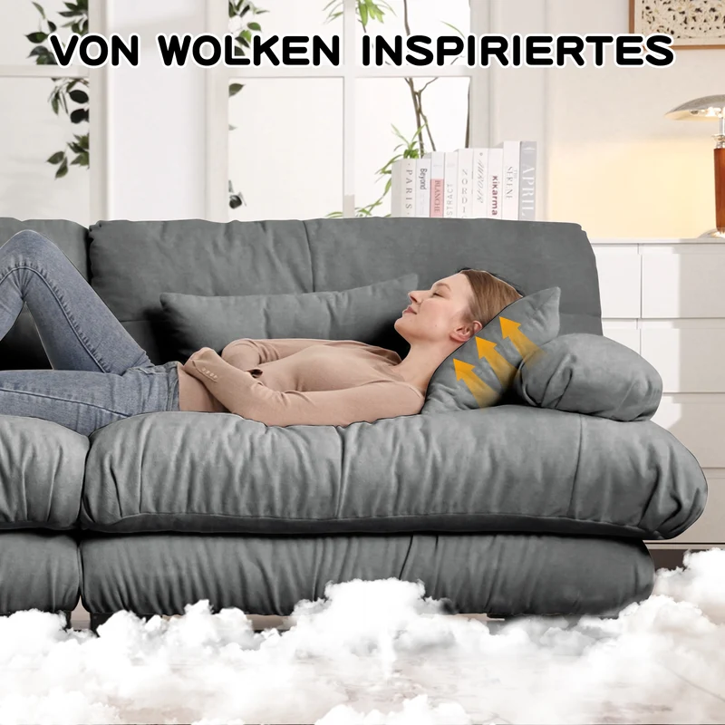 Canapé 3 places modulable en chenille gris avec coussins 220 cm NEXUSZYN