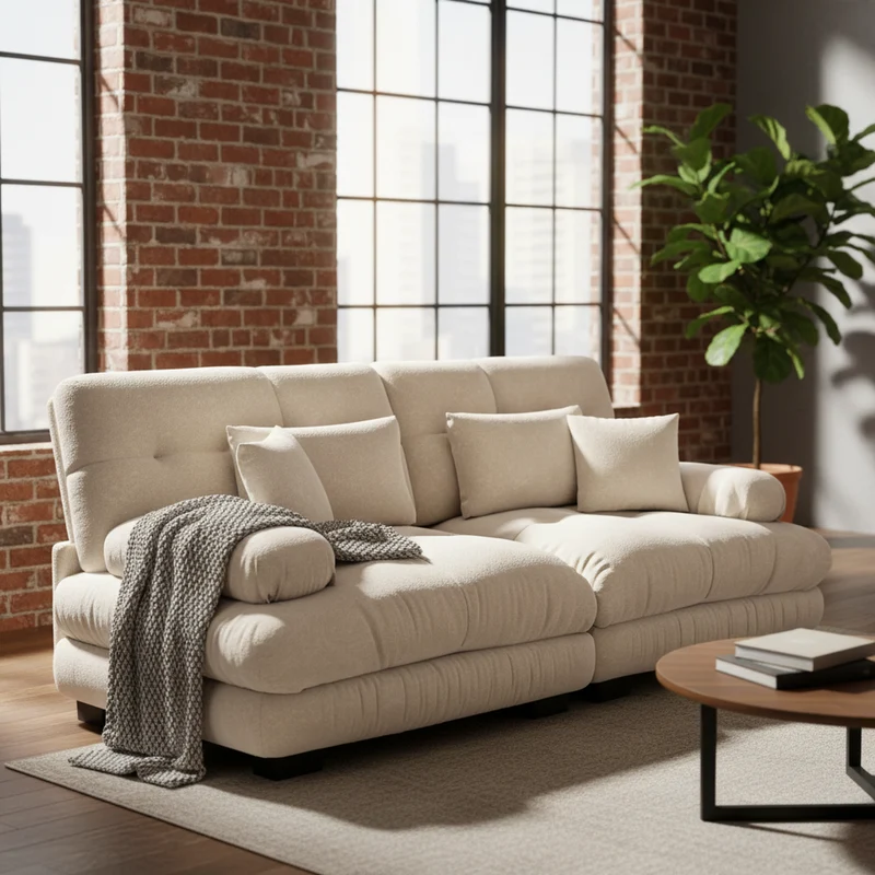 Canapé 3 places modulable en chenille beige avec coussins 220 cm NEXUSREX