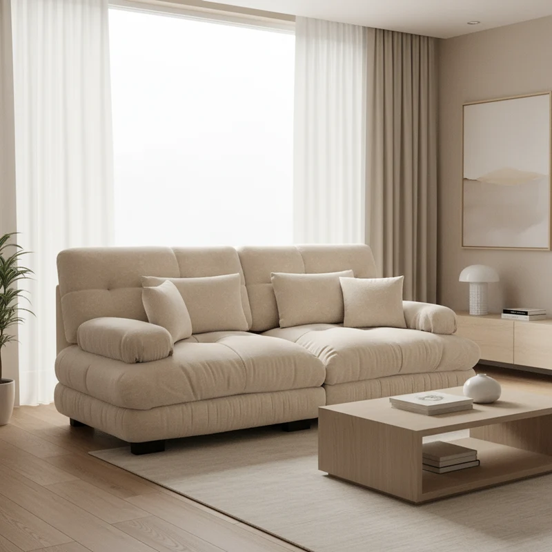 Canapé 3 places modulable en chenille beige avec coussins 220 cm NEXUSREX