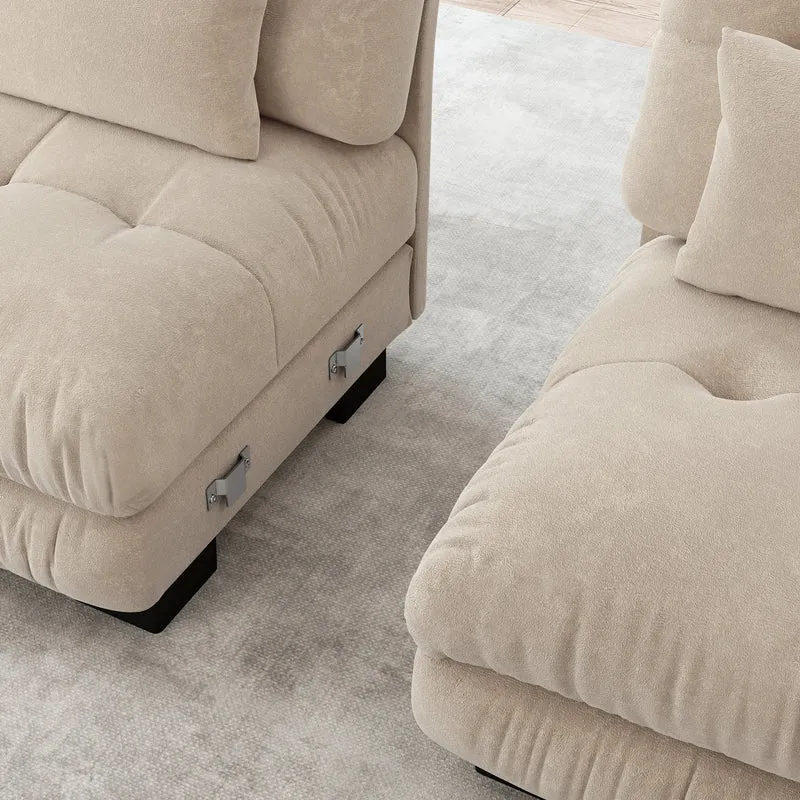 Canapé 3 places modulable en chenille beige avec coussins 220 cm NEXUSREX