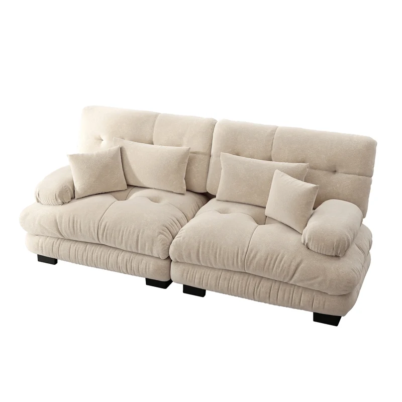 Canapé 3 places modulable en chenille beige avec coussins 220 cm NEXUSREX