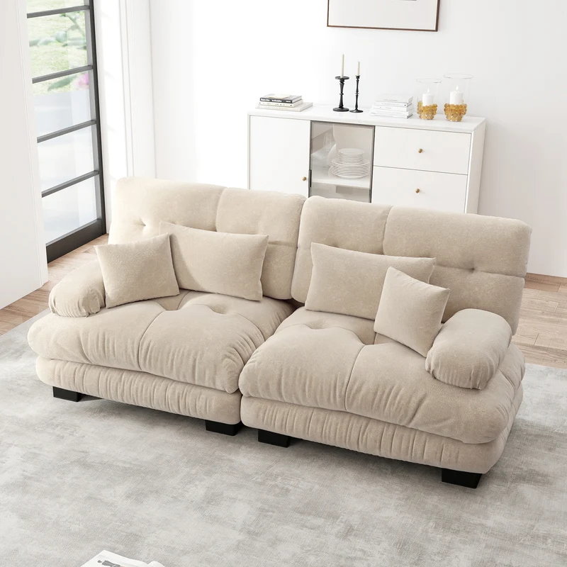 Canapé 3 places modulable en chenille beige avec coussins 220 cm NEXUSREX