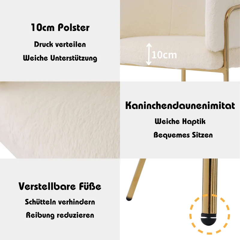 Chaise de salle à manger tissu bouclé beige, avec pieds métalliques dorés PETALVEIN
