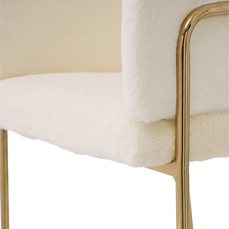 Chaise de salle à manger tissu bouclé beige, avec pieds métalliques dorés PETALVEIN
