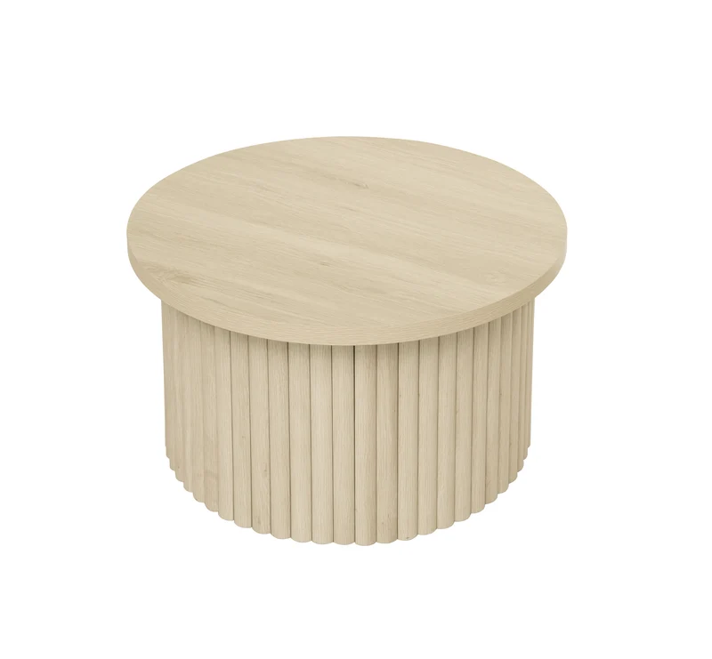 Ensemble de 2 tables basses gigognes rondes effet grain de bois clair FIBROIN