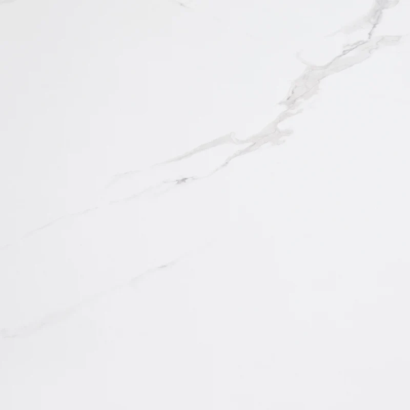 Table de salle à manger extensible système coulissant effet marbre blanc avec pieds en colonne 99-159cm GHAKOX WHITE
