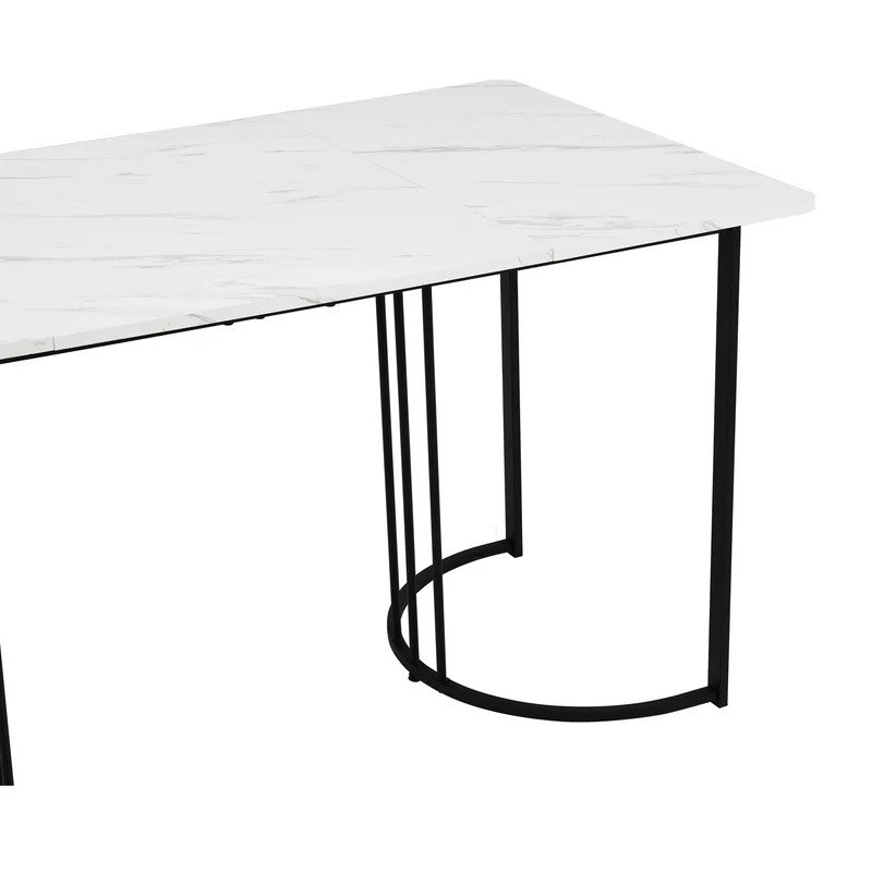 Table à manger rectangulaire moderne effet marbre blanc structure en métal noir 140 x 80 cm DRICALS