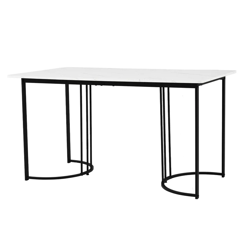 Table à manger rectangulaire moderne effet marbre blanc structure en métal noir 140 x 80 cm DRICALS