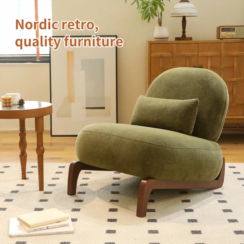 Fauteuil en velours vert olive, pieds en bois massif 86,9x72,1x69,9cm FLAREMEK