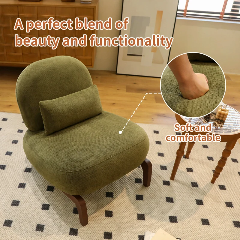 Fauteuil en velours vert olive, pieds en bois massif 86,9x72,1x69,9cm FLAREMEK