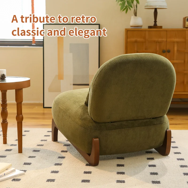 Fauteuil en velours vert olive, pieds en bois massif 86,9x72,1x69,9cm FLAREMEK