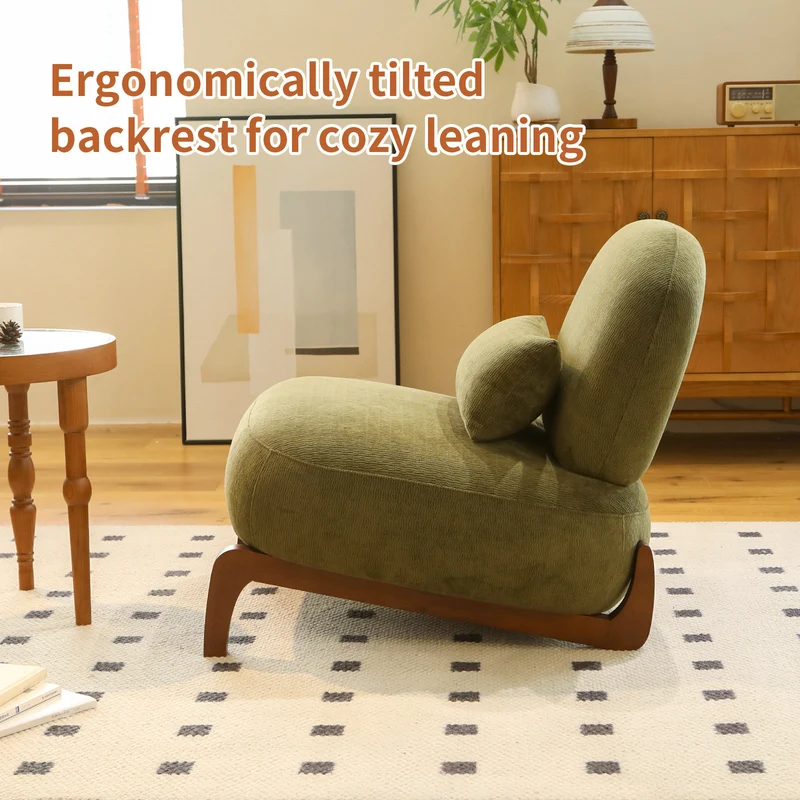 Fauteuil en velours vert olive, pieds en bois massif 86,9x72,1x69,9cm FLAREMEK