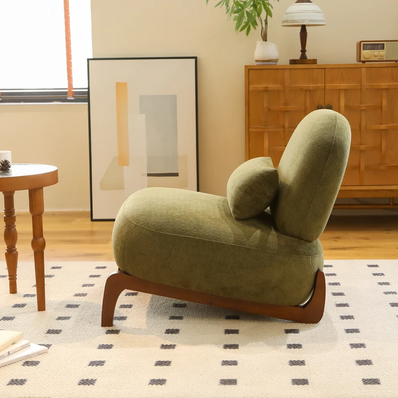 Fauteuil en velours vert olive, pieds en bois massif 86,9x72,1x69,9cm FLAREMEK