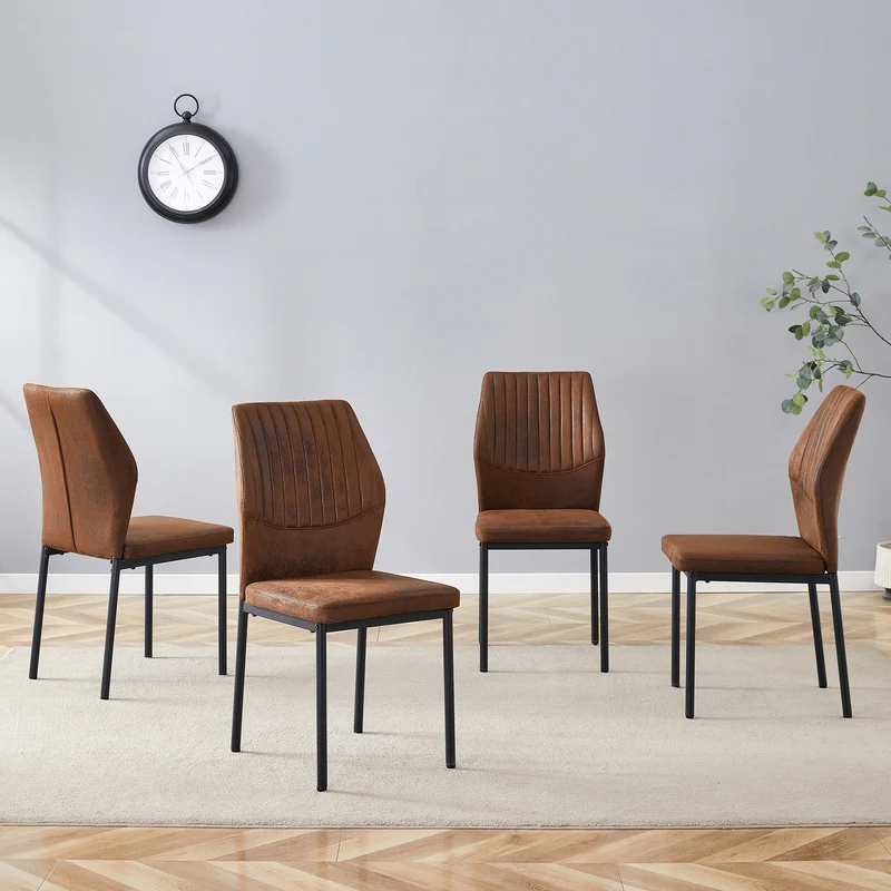 Lot de 4 chaises de salle à manger tissu technique marron, pieds métal noir FLARETHAL