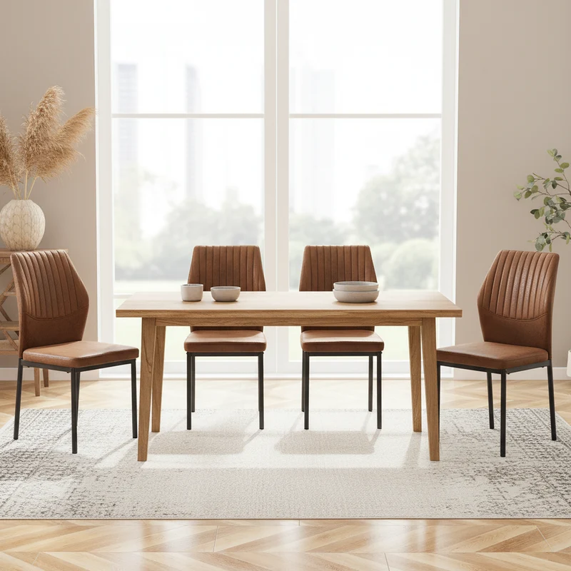 Lot de 4 chaises de salle à manger tissu technique marron, pieds métal noir FLARETHAL