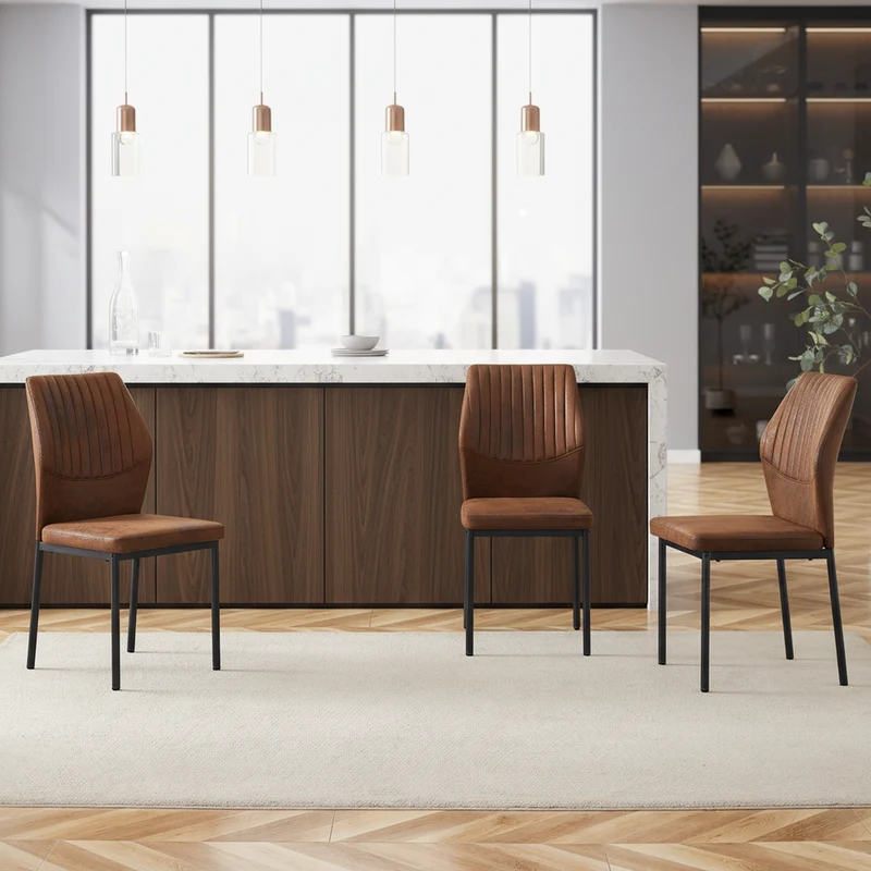 Lot de 4 chaises de salle à manger tissu technique marron, pieds métal noir FLARETHAL