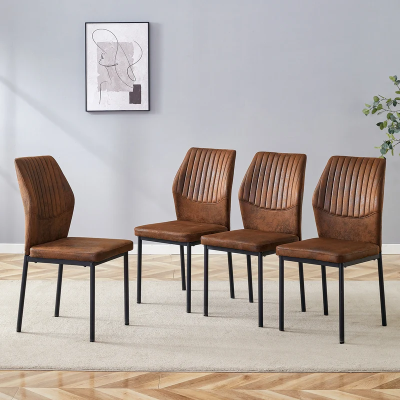 Lot de 4 chaises de salle à manger tissu technique marron, pieds métal noir FLARETHAL