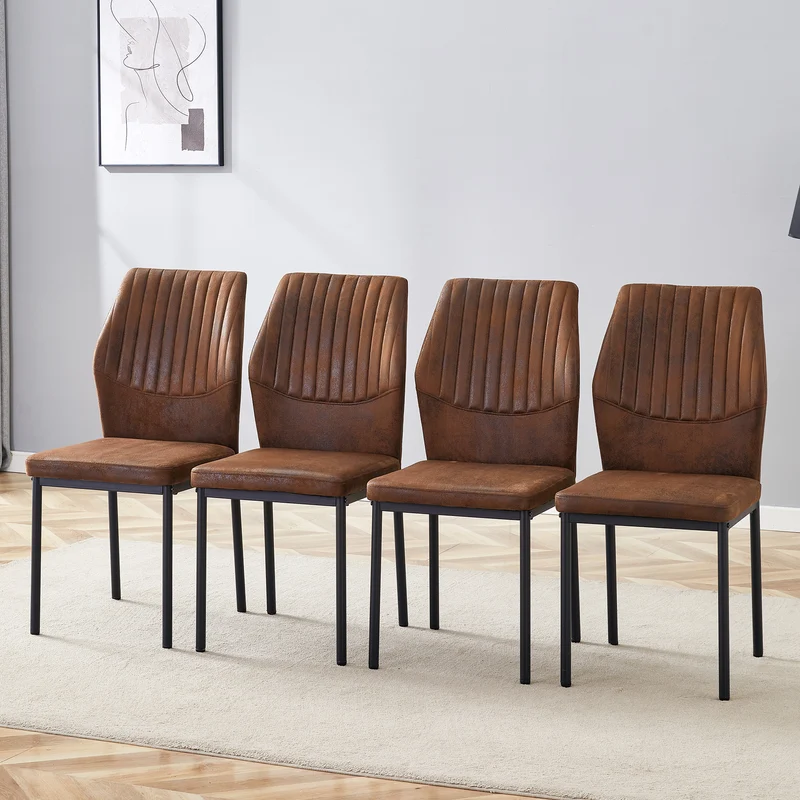 Lot de 4 chaises de salle à manger tissu technique marron, pieds métal noir FLARETHAL