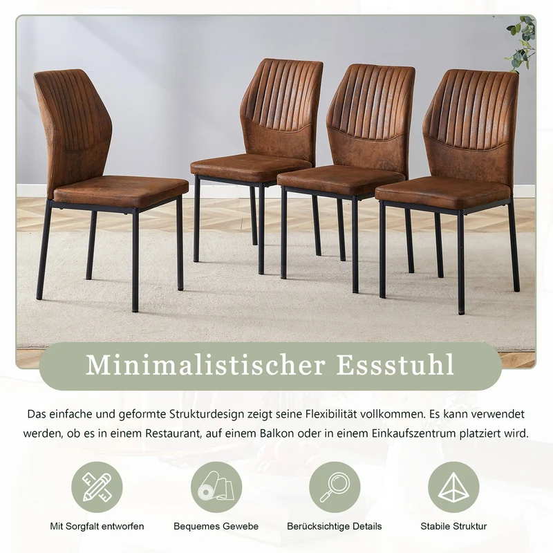 Lot de 4 chaises de salle à manger tissu technique marron, pieds métal noir FLARETHAL