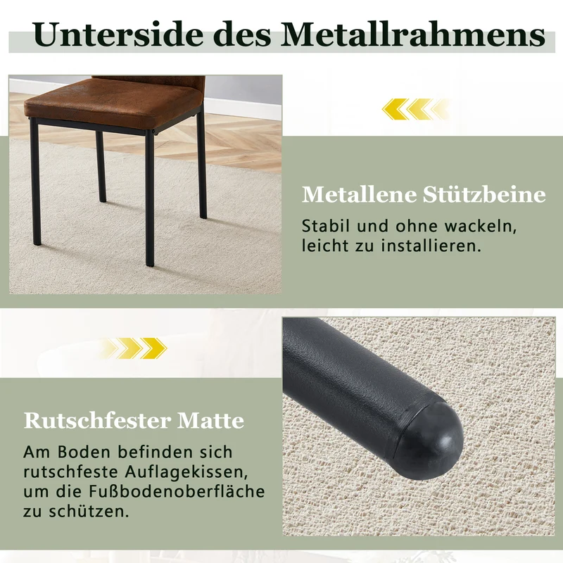 Lot de 4 chaises de salle à manger tissu technique marron, pieds métal noir FLARETHAL