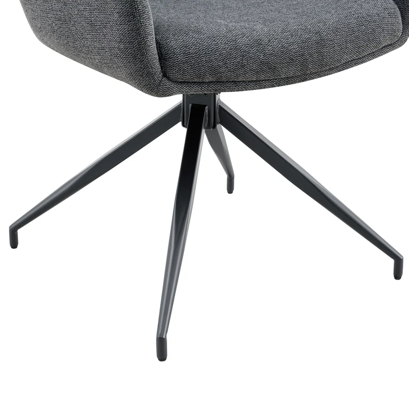 Lot de 2 chaises pivotantes 360° en lin gris foncé et pieds métal noir FLAREVYR