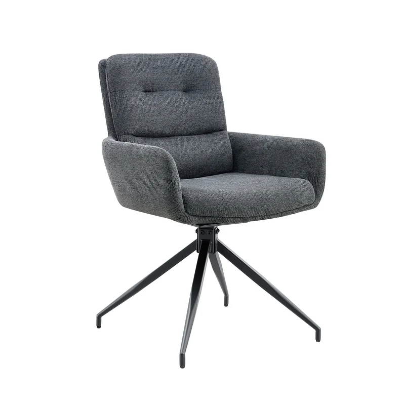 Lot de 2 chaises pivotantes 360° en lin gris foncé et pieds métal noir FLAREVYR