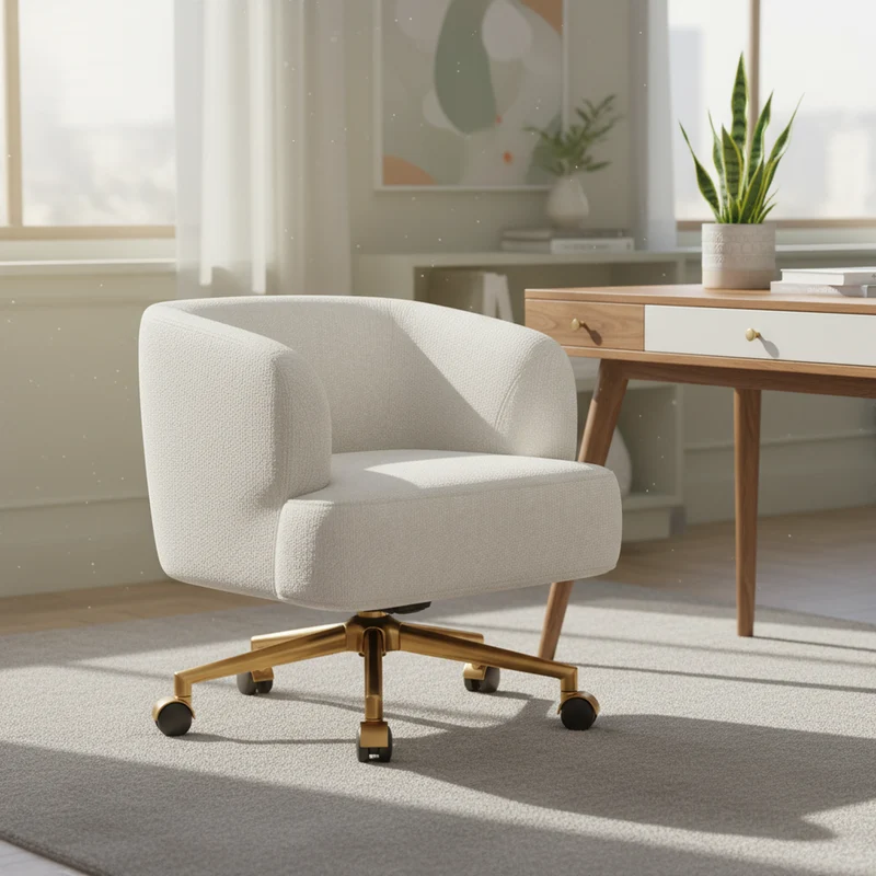 Chaise de bureau pivotante 360° chenille beige contemporain MERIDIANKRON
