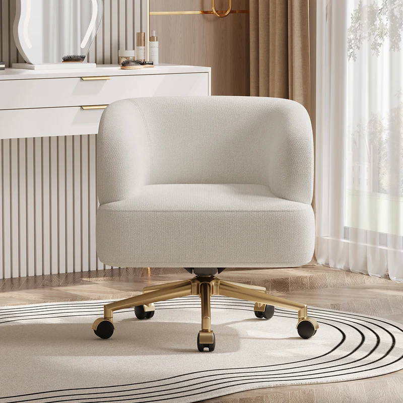Chaise de bureau pivotante 360° chenille beige contemporain MERIDIANKRON