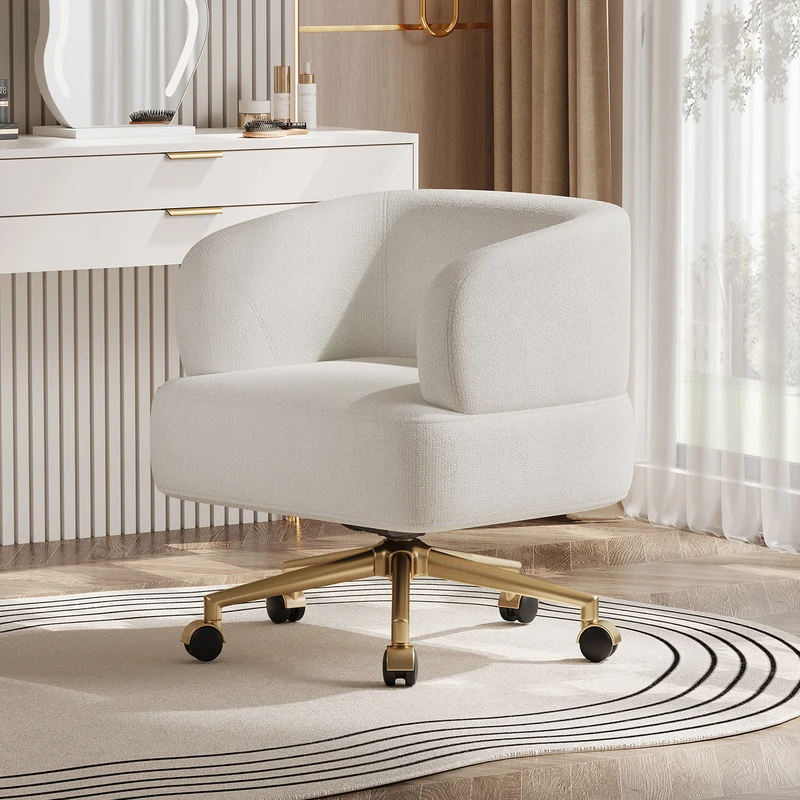 Chaise de bureau pivotante 360° chenille beige contemporain MERIDIANKRON