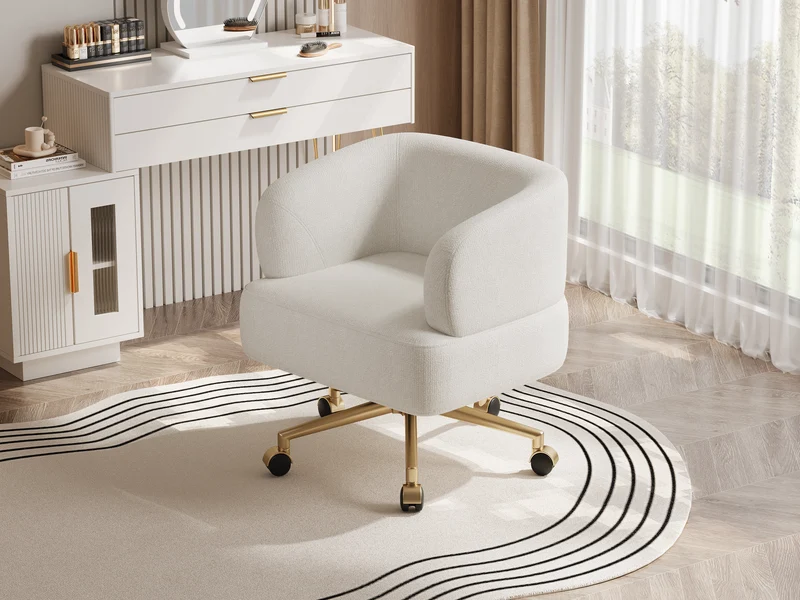 Chaise de bureau pivotante 360° chenille beige contemporain MERIDIANKRON