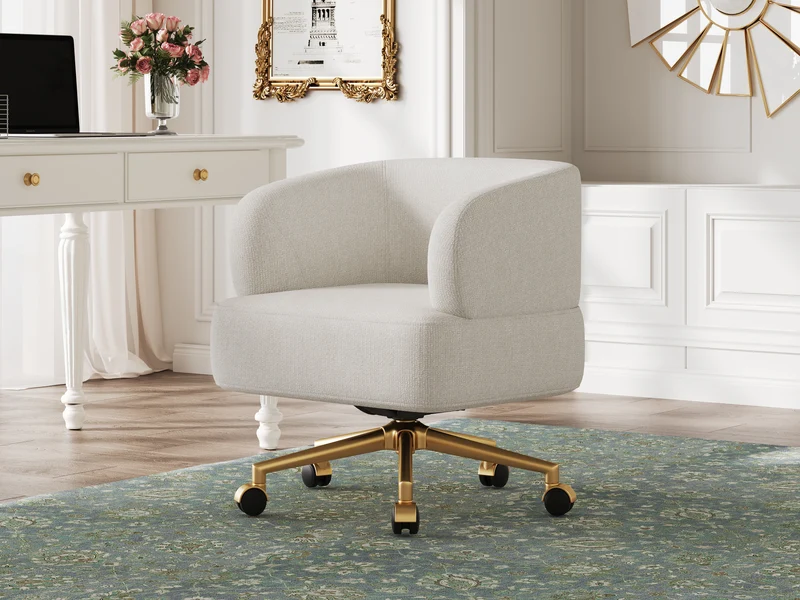 Chaise de bureau pivotante 360° chenille beige contemporain MERIDIANKRON