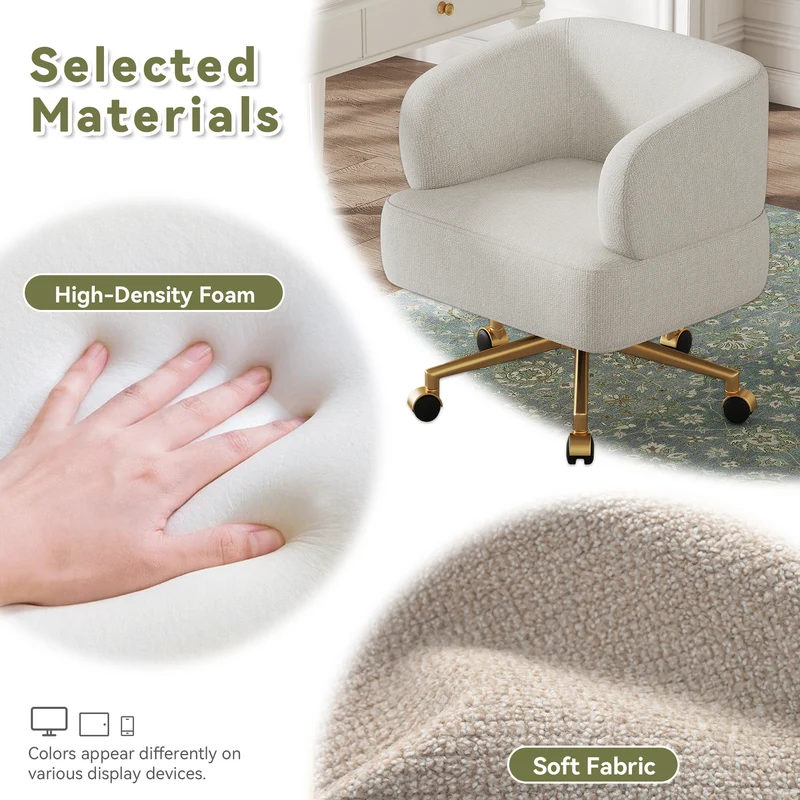 Chaise de bureau pivotante 360° chenille beige contemporain MERIDIANKRON
