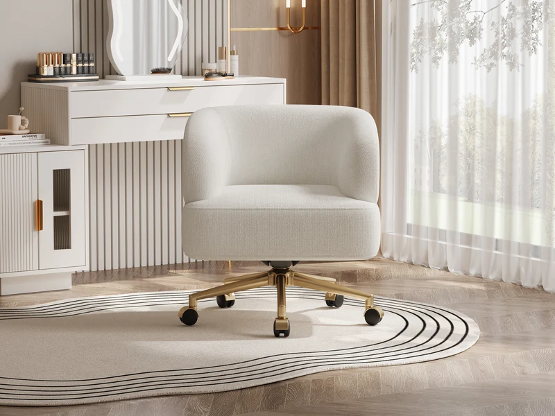 Chaise de bureau pivotante 360° chenille beige contemporain MERIDIANKRON