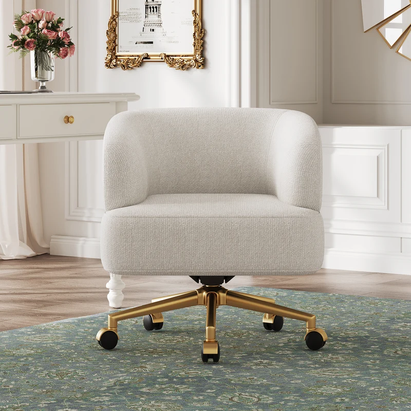 Chaise de bureau pivotante 360° chenille beige contemporain MERIDIANKRON
