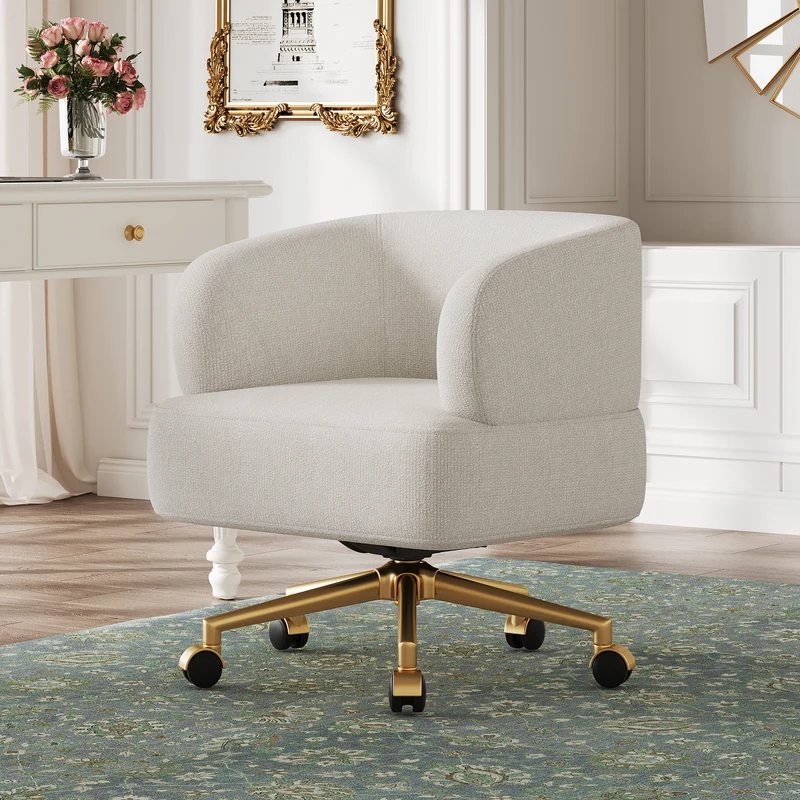 Chaise de bureau pivotante 360° chenille beige contemporain MERIDIANKRON