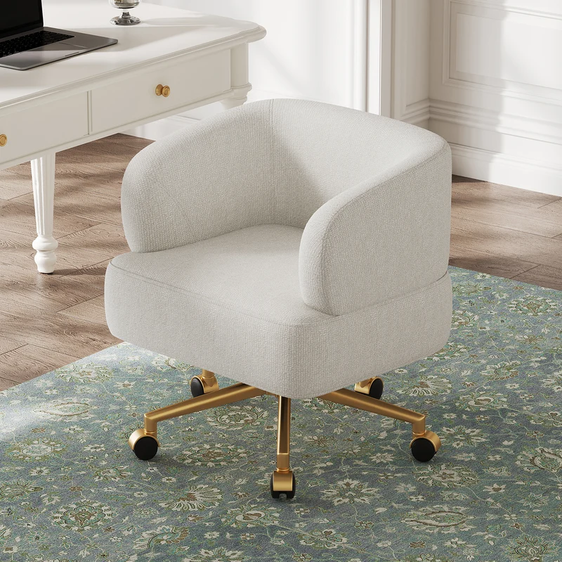 Chaise de bureau pivotante 360° chenille beige contemporain MERIDIANKRON