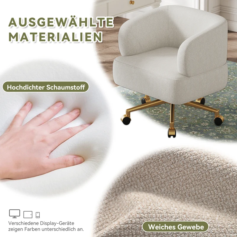 Chaise de bureau pivotante 360° chenille beige contemporain MERIDIANKRON