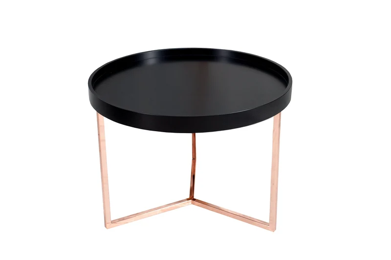 Table basse MODULAIRE extravagante 60 cm ronde en cuivre noir mat avec plateau