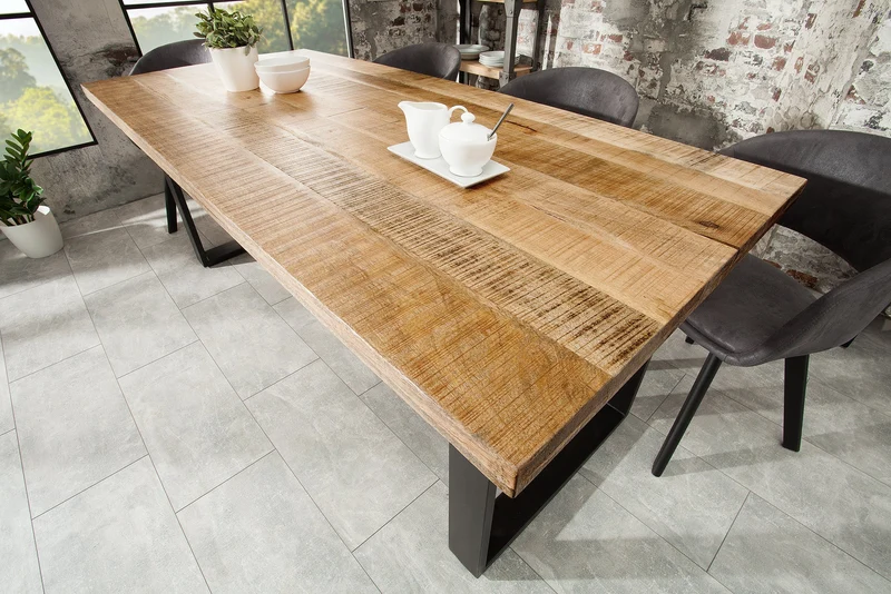 Table à manger solide IRON CRAFT 180cm bois de manguier naturel structure luge en fer design industriel