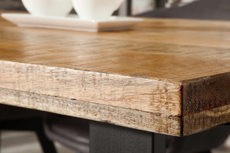 Table à manger solide IRON CRAFT 200 cm en bois de manguier naturel, structure luge en fer, design industriel